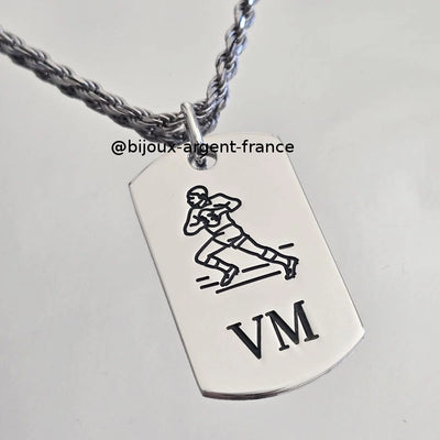 Pendentif argent massif homme Rugbyman personnalisé  Grand modèle
