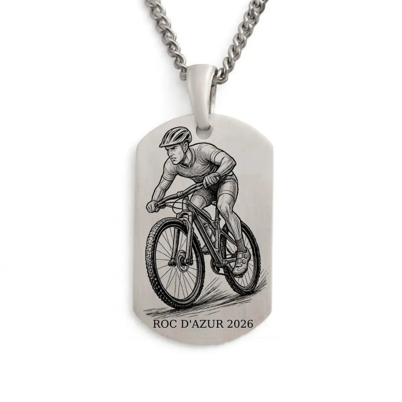 Pendentif vélo VTT en Argent 925 massif Homme, sur chaîne maille gourmette.