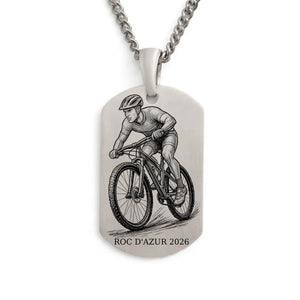 Pendentif vélo VTT en Argent 925 massif Homme, sur chaîne maille gourmette.
