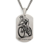 Pendentif vélo VTT en Argent 925 massif Homme, sur chaîne maille gourmette.