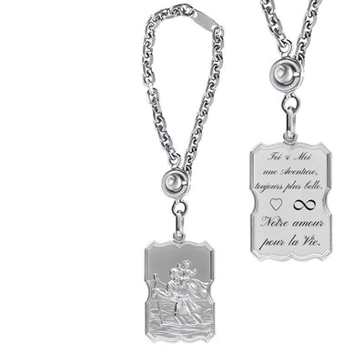 Porte-clés Homme Saint-Christophe Argent massif rhodié personnalisable