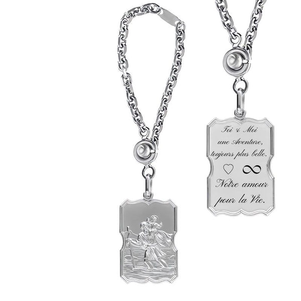 Porte-clés Homme Saint-Christophe Argent massif rhodié personnalisable