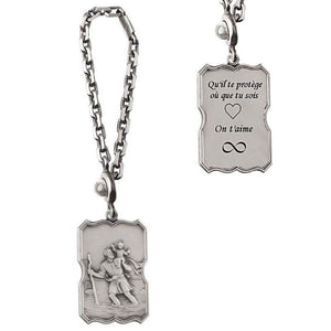 Porte clé Saint Christophe argent massif pour homme