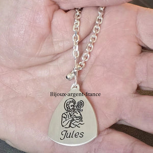Porte-clefs St Christophe protecteur, argent massif homme, grand modèle.