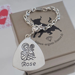 Porte-clés Saint Christophe argent massif et personnalisable d'une gravure face et / ou au verso.