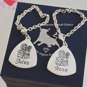 Porte-clés argent massif protecteur, personnalisé Finition au choix, argent satiné ou vieilli.