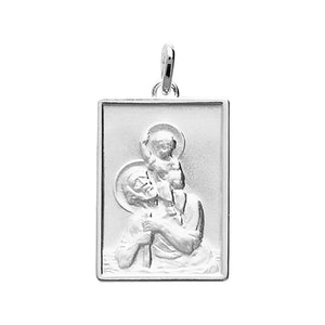 Saint Christophe, pendentif homme en argent 925 rhodié et personnalisable d'un message en gravure laser de qualité.