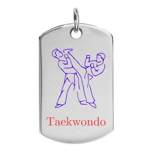 Taekwondo, bijou Homme arts martiaux, offrez ce pendentif grand modèle en Argent massif gravé face et / ou au verso.
