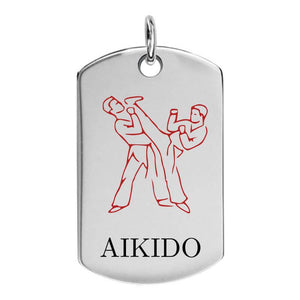 Aïkido, pendentif en Argent réalisable en finition brillante ou aspect vieilli et personnalisable d'une gravure.