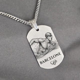 Bijou natation pour Homme en Argent 925 et gravure offerte côté face, sous le nageur.