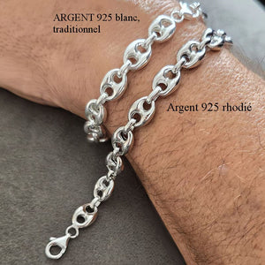 Bracelet graine de café 10 mm x 12 mm de long chacun Hommes, en Argent 925 ou avec l'option rhodié.