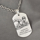 Collier sport natation en argent massif personnalisable, choisissez la chaîne à assortir.