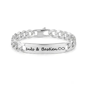 Gourmette homme argent massif maille hawaï avec gravure prénom et symbole infini pour couple