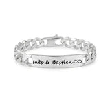 Gourmette homme argent massif maille hawaï avec gravure prénom et symbole infini pour couple