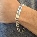 Gourmette Homme Argent Massif 925 Plein 10mm portée avec gravure personnalisée GIOVANNI.