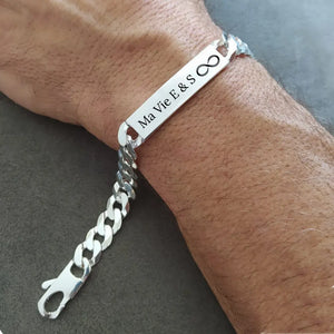 Gourmette homme argent massif maille hawai 10mm personnalisable avec symbole infini grave