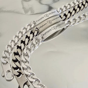 Choix polices gravure alliances gourmette homme argent massif 10mm personnalisée française