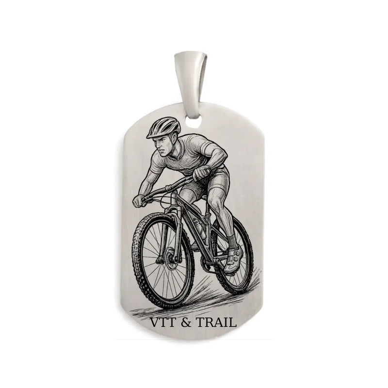 Pendentif Homme cyclisme VTT en Argent massif, personnalisable face et verso.
