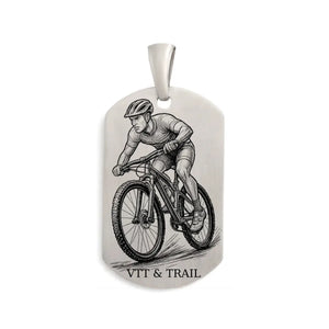 Pendentif Homme cyclisme VTT en Argent massif, personnalisable face et verso.