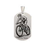 Pendentif Homme cyclisme VTT en Argent massif, personnalisable face et verso.