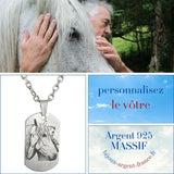 Pendentif en argent massif personnalisable avec gravure d'une tête de cheval