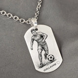 Pendentif ballon de foot, plaque montée sur chaîne maille forçat 3 mm disponible jusque 100 cm.