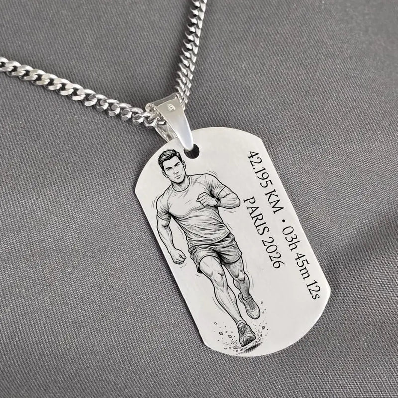 Pendentif coureur à pied homme, gravure marathon.