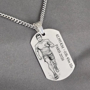 Pendentif coureur à pied homme, gravure marathon.