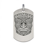 Pendentif Tiki Chance en argent massif finition satinée mate, bijou tribal pour homme personnalisable.