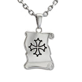 Pendentif Homme, parchemin grand modèle en argent massif avec gravure Croix d'Occitanie émaillée noir et chaîne.