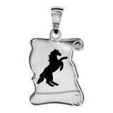 Pendentif artisanal en argent rhodié motif étalon noir cabré personnalisable au verso.