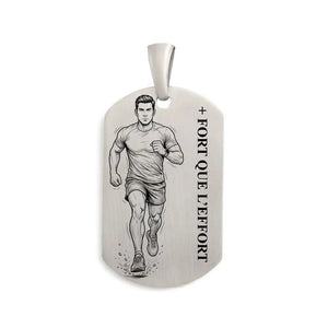 Pendentif, plaque en Argent massif homme, course à pied, personnalisable face et  verso.