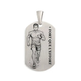 Pendentif, plaque en Argent massif homme, course à pied, personnalisable face et  verso.
