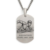 Pendentif plaque nageur en Argent 925 pour Homme, personnalisable face et verso.