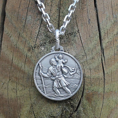 Médaille Saint-Christophe Argent Massif Vieilli Ø 2,1 cm – Personnalisable