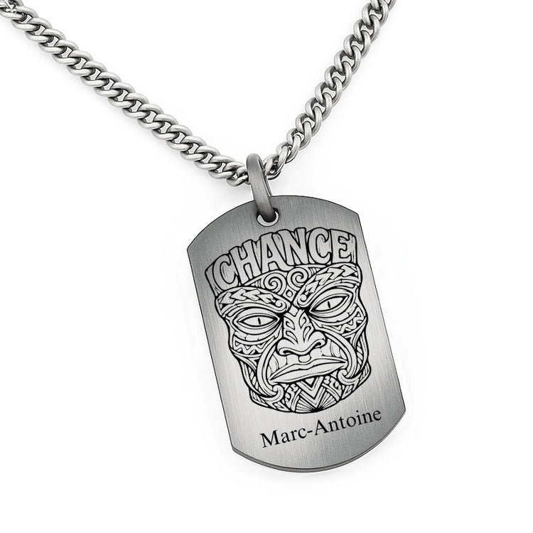 Pendentif Homme Argent Massif - Tiki Chance - Personnalisable