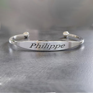 Bracelet jonc en argent massif gravure recto et verso, fabrication française