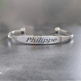 Bracelet jonc en argent massif gravure recto et verso, fabrication française