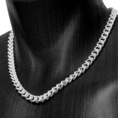 Collier Argent Homme 45 à 70cm - Cubaine 9mm ronde - option rhodié