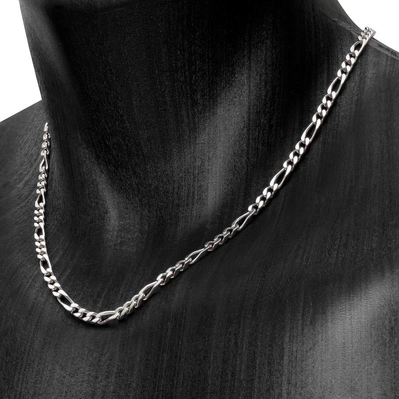 Collier en argent figaro pour hommes de 4mm disponible avec option Rhodié