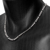 Collier en argent figaro pour hommes de 4mm disponible avec option Rhodié