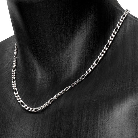 Collier en argent figaro pour hommes de 4mm disponible avec option Rhodié