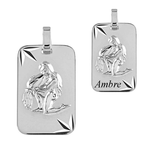 Pendentif Vierge En Argent Rhodié Vintage - Jamais Porté - Médaille Astrologique