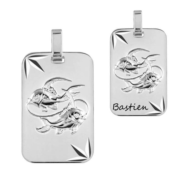 Pendentif signe Poissons en argent à graver face et / ou verso