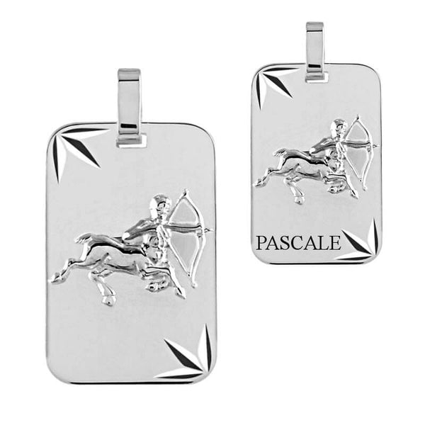 Pendentif Sagittaire en argent rhodié personnalisable face et / ou verso