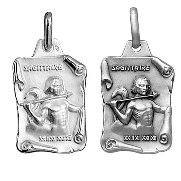 Pendentif Argent 925 Rhodié Médaille Signe Sagittaire - Collier Astrologie Zodiaque - Bijou Élégant Femme Homme