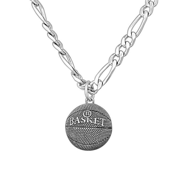 Grand pendentif ballon de basket en argent pour homme massif et volumineux