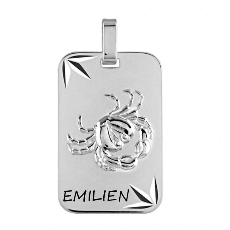 Pendentif Zodiaque Cancer en argent rhodié personnalisable