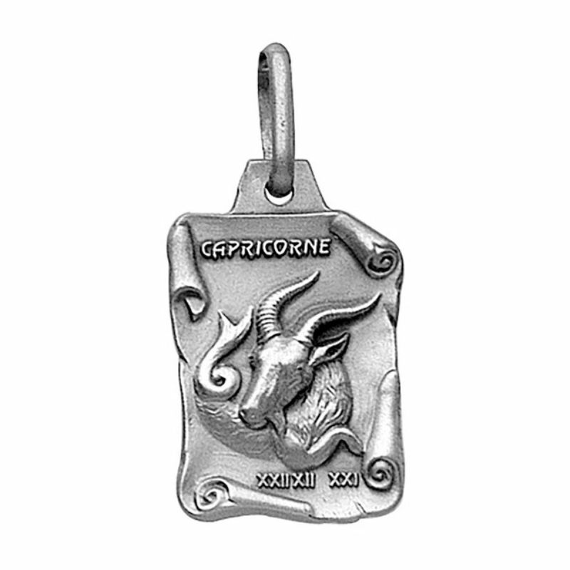 Médaille Pendentif Capricorne En Argent - Bijou Astrologie, Occasion, Argent Massif