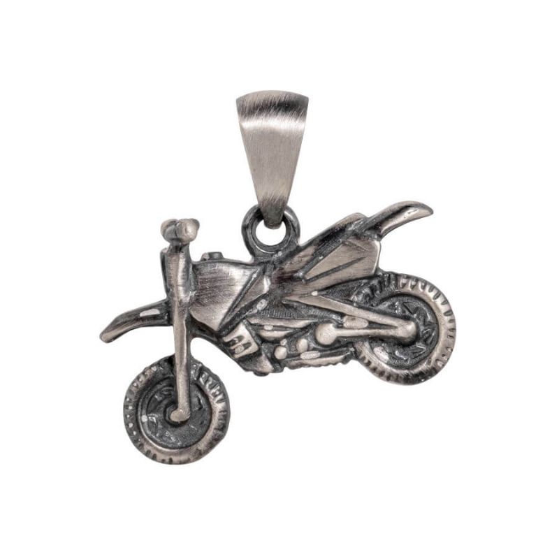 Pendentif moto trial en argent massif avec une finition vieillie